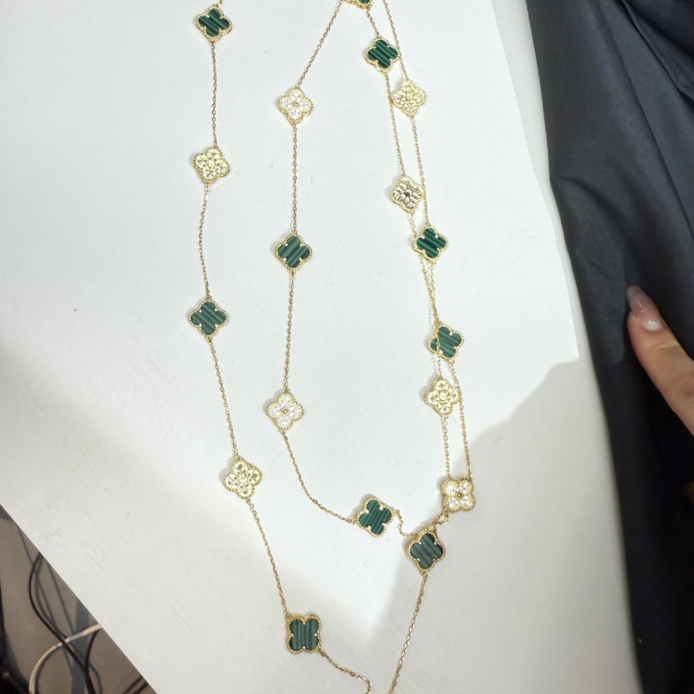 Long  Necklaces for Women green flower  Long Chain Necklace Dainty Gold